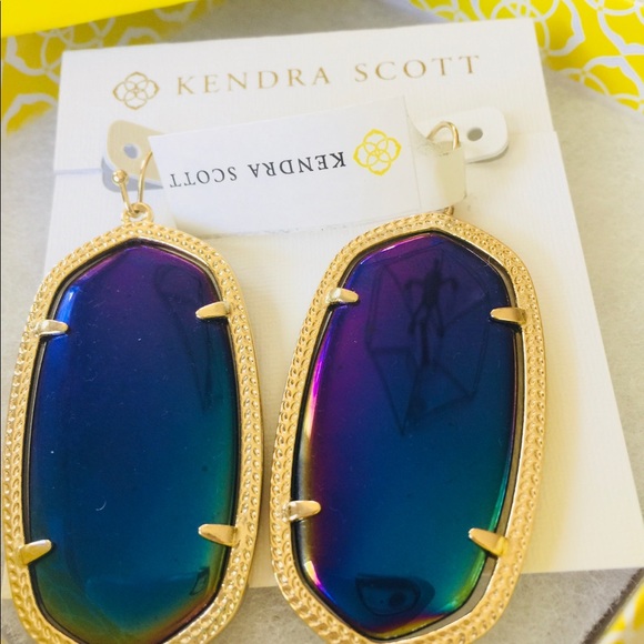 NWT Kendra Scott Danielle Earrings Black Iridescen - Picture 6 of 8